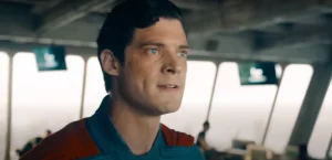 David corenswet wearing superman suit it the new superman movie.